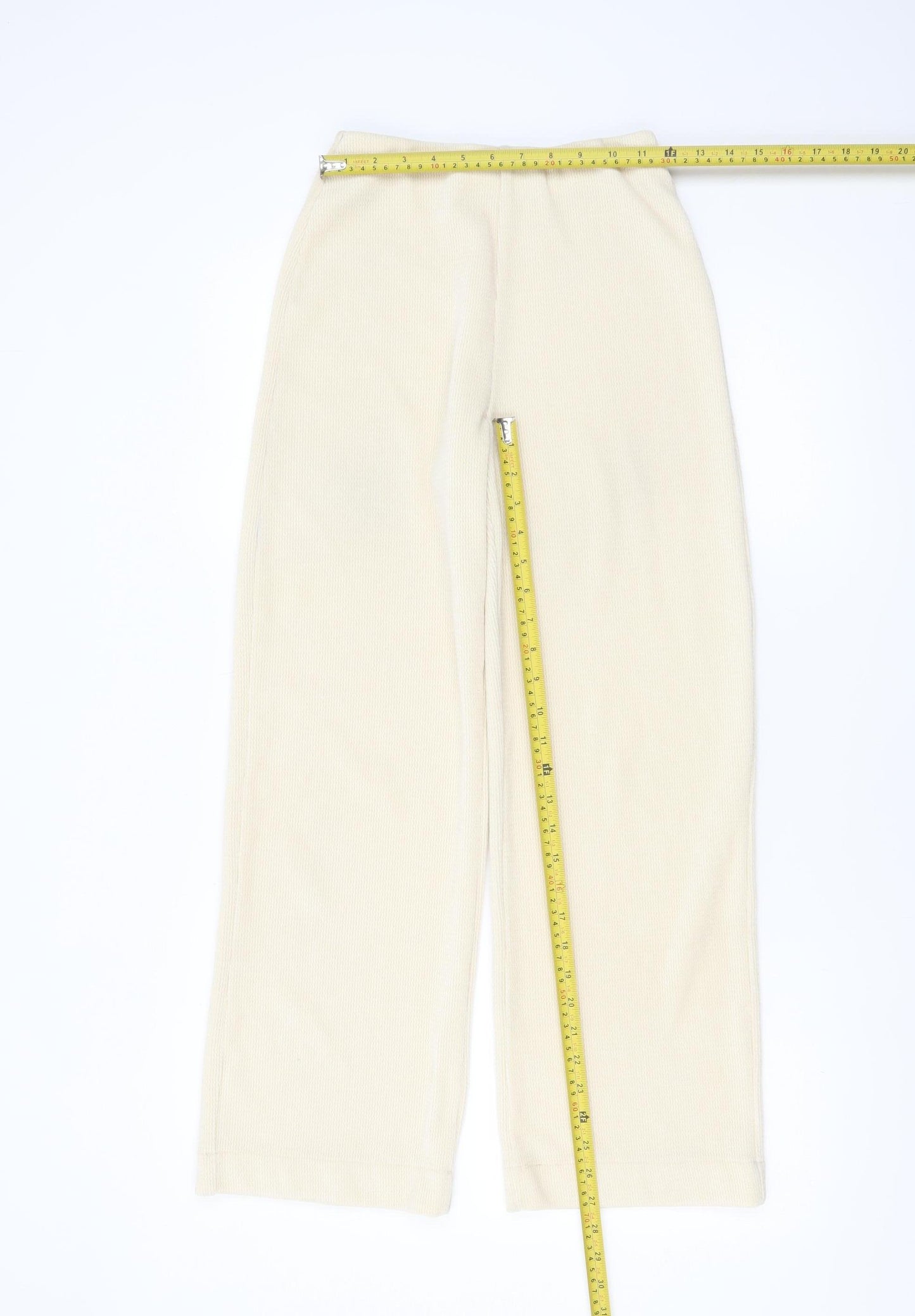 MNG Women Beige Wide-Leg Corduroy Trousers Size S