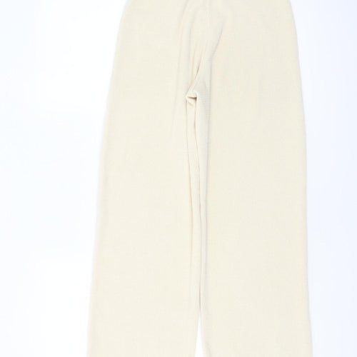 MNG Women Beige Wide-Leg Corduroy Trousers Size S