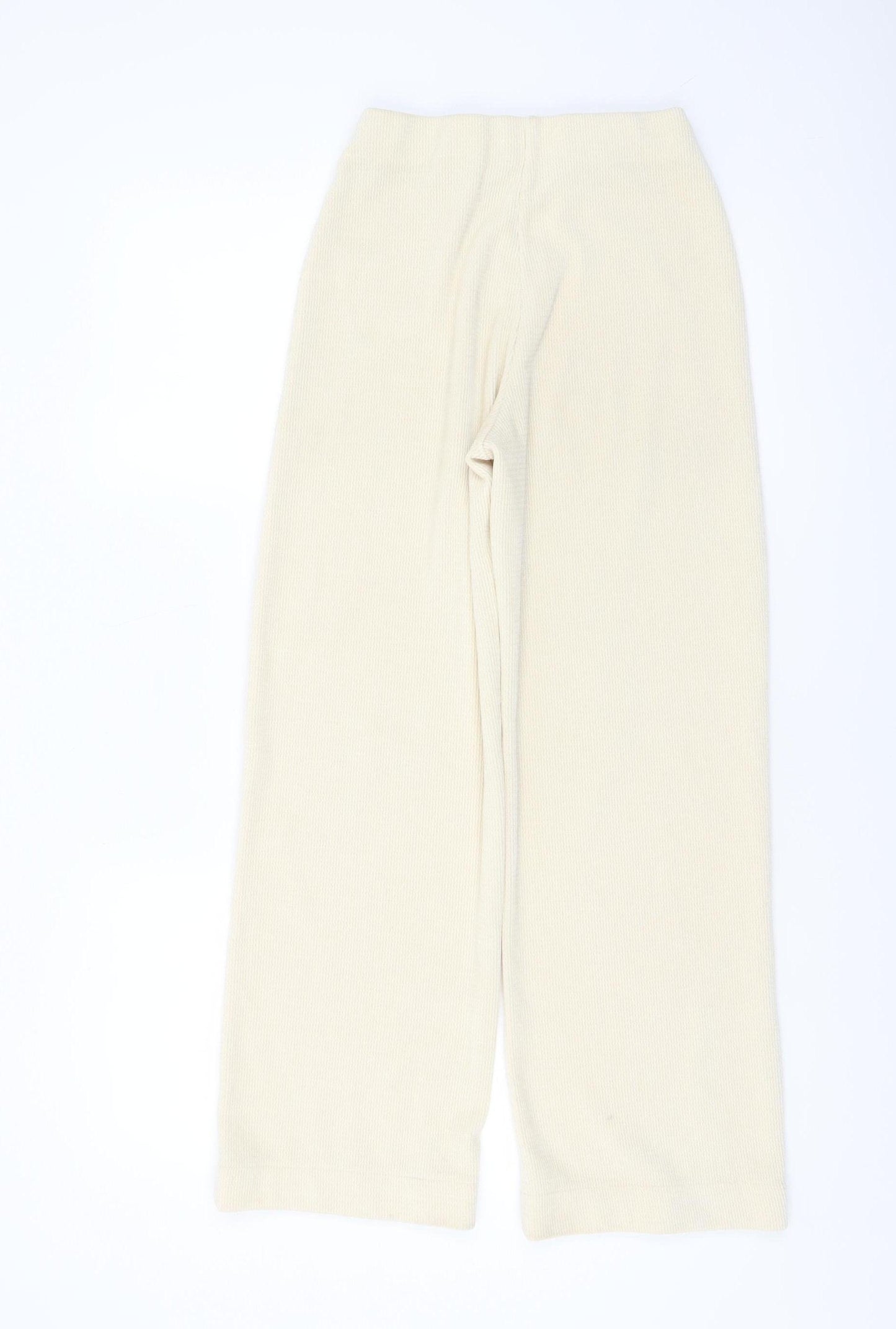 MNG Women Beige Wide-Leg Corduroy Trousers Size S