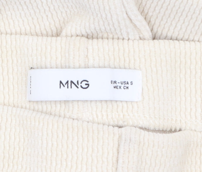 MNG Women Beige Wide-Leg Corduroy Trousers Size S