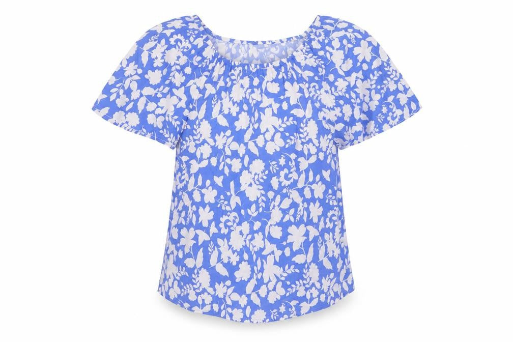 Front view of Dunnes Women's Blue Floral Viscose Blouse XS