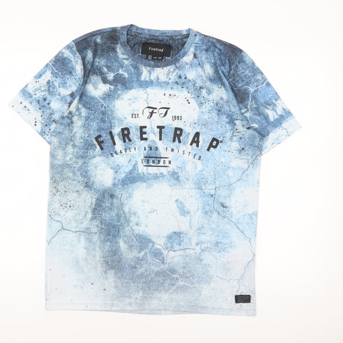 Firetrap Men's Blue Skull Graphic Print Polyester T-Shirt Size M