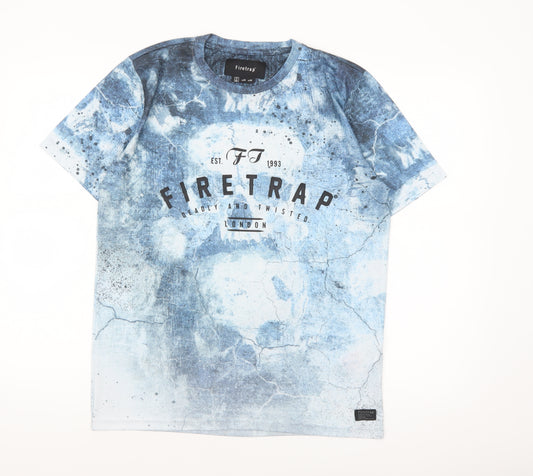 Firetrap Men's Blue Skull Graphic Print Polyester T-Shirt Size M