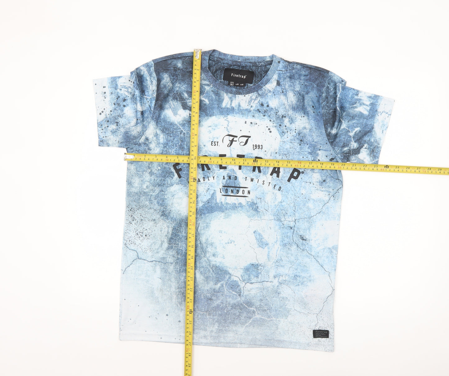 Firetrap Men's Blue Skull Graphic Print Polyester T-Shirt Size M