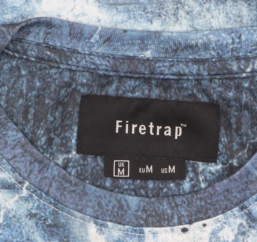 Firetrap Men's Blue Skull Graphic Print Polyester T-Shirt Size M