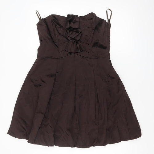 Coast Women's Brown Fit & Flare Sleeveless Bow Dress Size 16