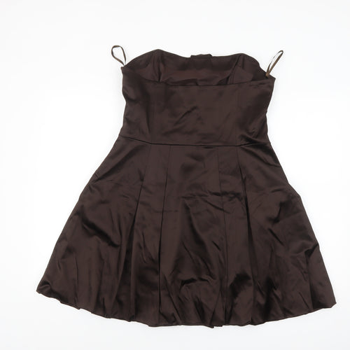 Coast Women's Brown Fit & Flare Sleeveless Bow Dress Size 16