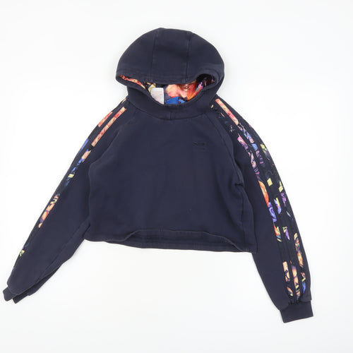 Adidas Girls Black 11-12 Years Pullover Hoodie with Floral Stripes