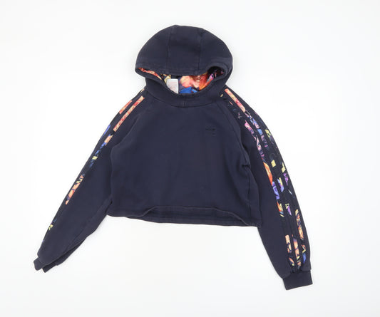 Adidas Girls Black 11-12 Years Pullover Hoodie with Floral Stripes