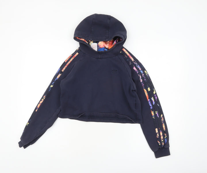 Adidas Girls Black 11-12 Years Pullover Hoodie with Floral Stripes