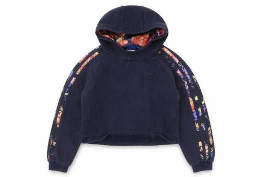 Adidas Girls Black 11-12 Years Pullover Hoodie with Floral Stripes