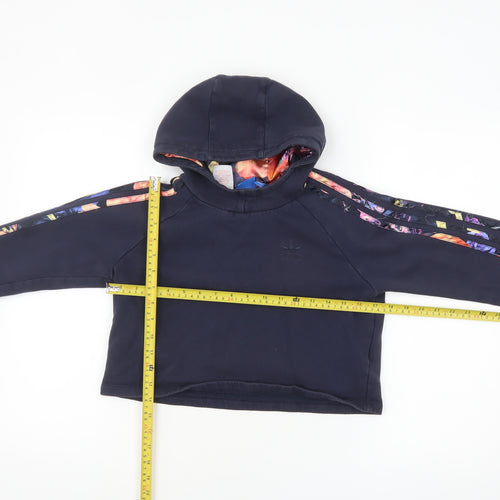 Adidas Girls Black 11-12 Years Pullover Hoodie with Floral Stripes