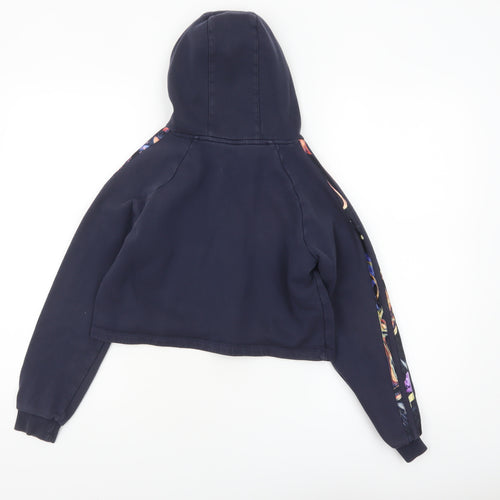 Adidas Girls Black 11-12 Years Pullover Hoodie with Floral Stripes