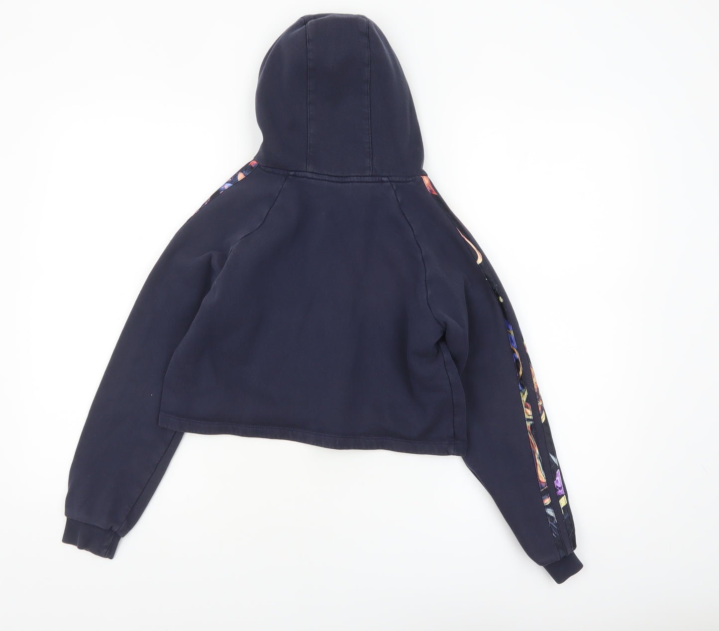 Adidas Girls Black 11-12 Years Pullover Hoodie with Floral Stripes