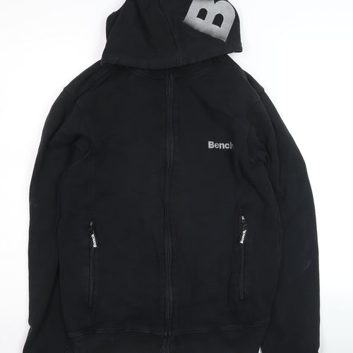 Bench Men Black Full Zip Cotton Hoodie M Logo Hooded Sweatshirt