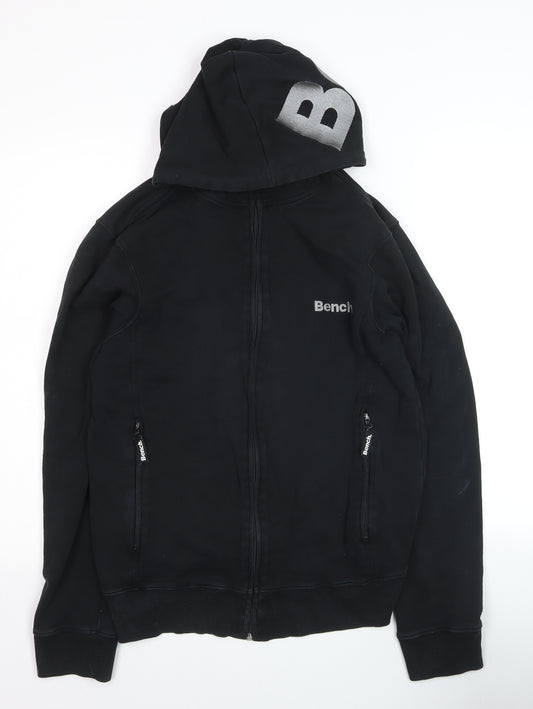 Bench Men Black Full Zip Cotton Hoodie M Logo Hooded Sweatshirt