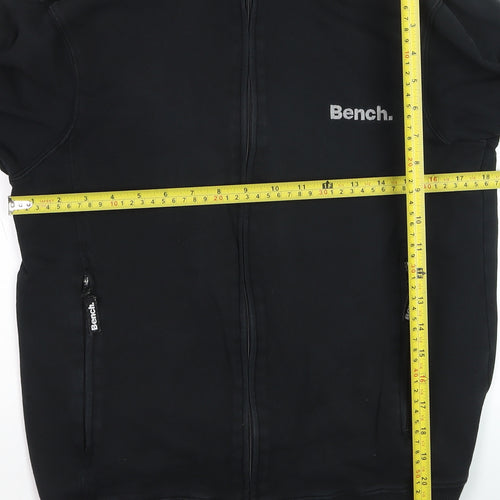 Bench Men Black Full Zip Cotton Hoodie M Logo Hooded Sweatshirt