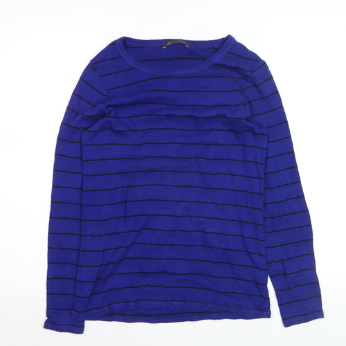 Marks and Spencer Women's Blue Striped Long Sleeve Cotton T-Shirt Size 14