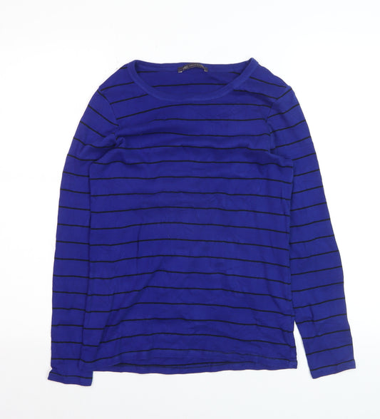 Marks and Spencer Women's Blue Striped Long Sleeve Cotton T-Shirt Size 14