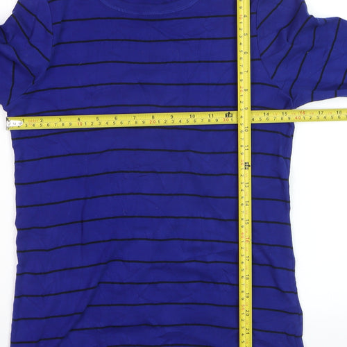 Marks and Spencer Women's Blue Striped Long Sleeve Cotton T-Shirt Size 14