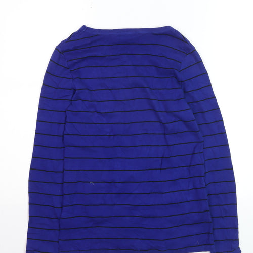 Marks and Spencer Women's Blue Striped Long Sleeve Cotton T-Shirt Size 14