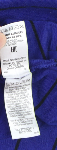 Marks and Spencer Women's Blue Striped Long Sleeve Cotton T-Shirt Size 14