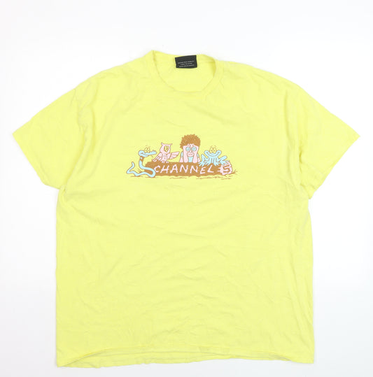 Channel 5 Men’s Yellow Graphic Print T-Shirt XL Cotton Retro Style