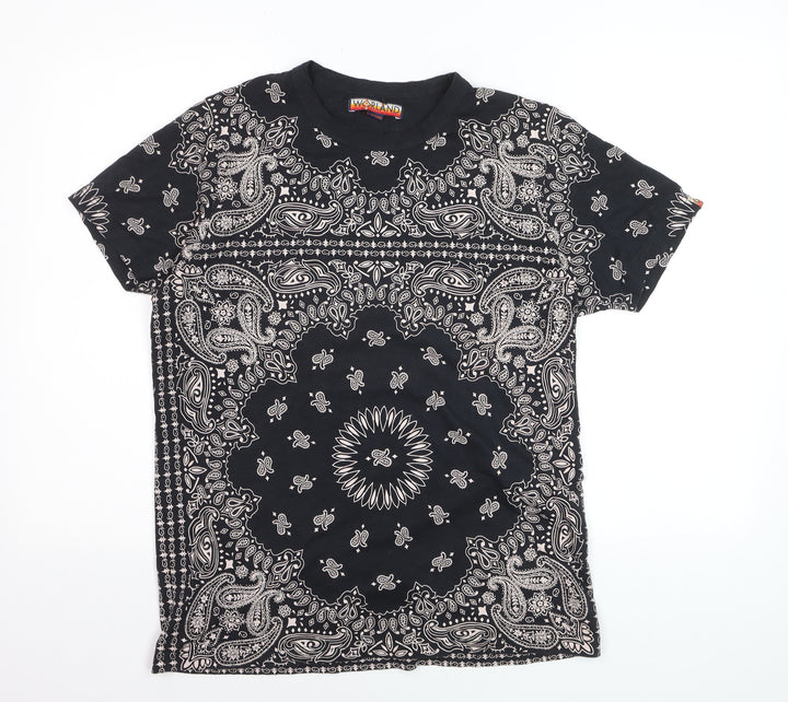 Worland Women's Black Paisley Cotton T-Shirt Medium