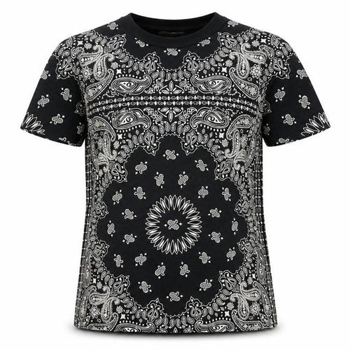 Worland Women's Black Paisley Cotton T-Shirt Medium