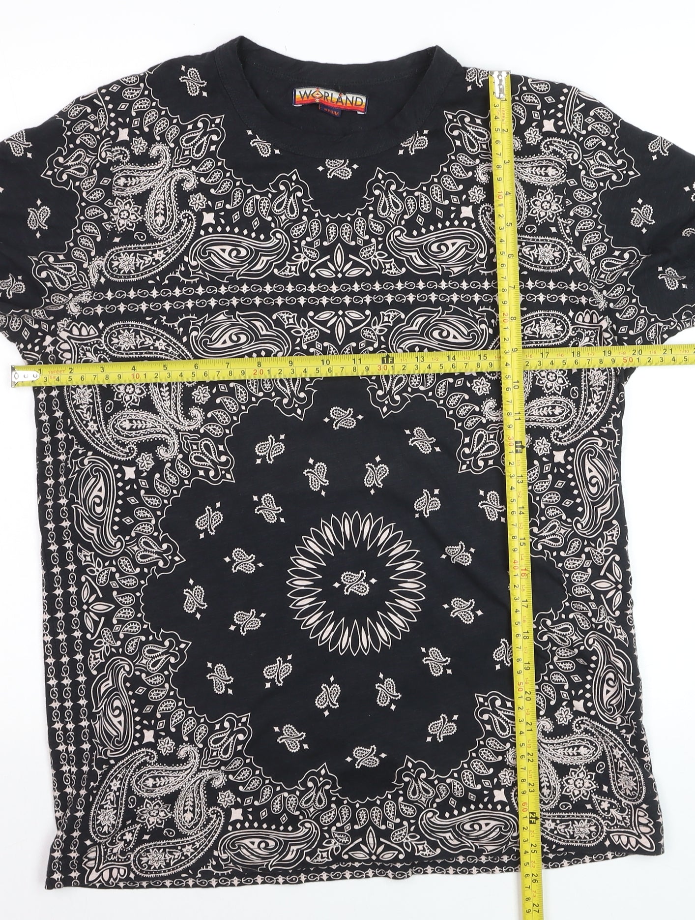 Worland Women's Black Paisley Cotton T-Shirt Medium