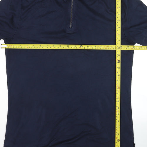 Zara Man Blue Cotton Short Sleeve Zip Collar Polo Shirt Size M