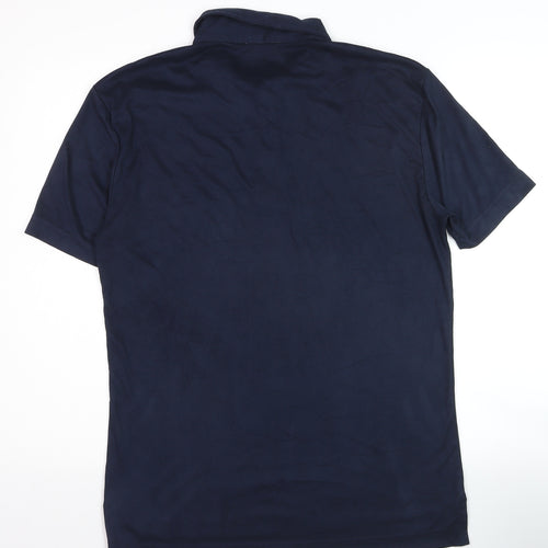Zara Man Blue Cotton Short Sleeve Zip Collar Polo Shirt Size M