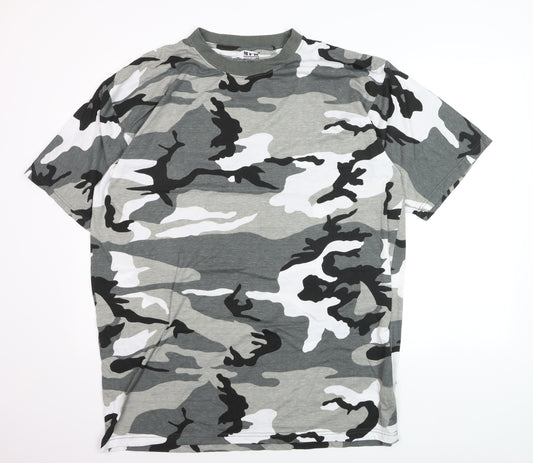 MFH Adventure Men's Grey Camouflage 3XL Cotton Crew Neck T-Shirt