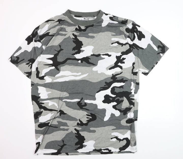 MFH Adventure Men's Grey Camouflage 3XL Cotton Crew Neck T-Shirt