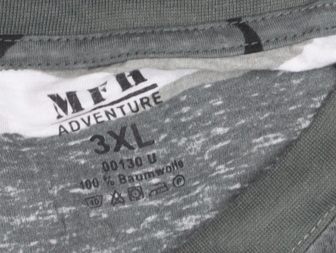 MFH Adventure Men's Grey Camouflage 3XL Cotton Crew Neck T-Shirt