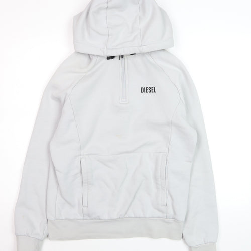 Diesel Men's White Small 1/2 Zip Hooded Sweatshirt Fleece