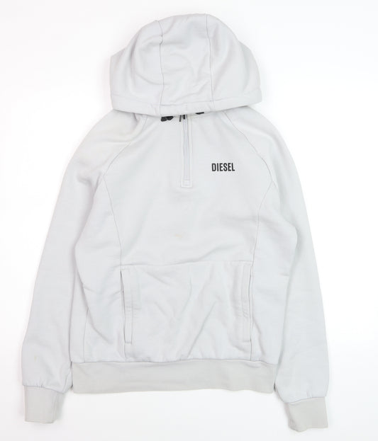 Diesel Men's White Small 1/2 Zip Hooded Sweatshirt Fleece