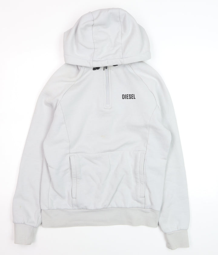 Diesel Men's White Small 1/2 Zip Hooded Sweatshirt Fleece