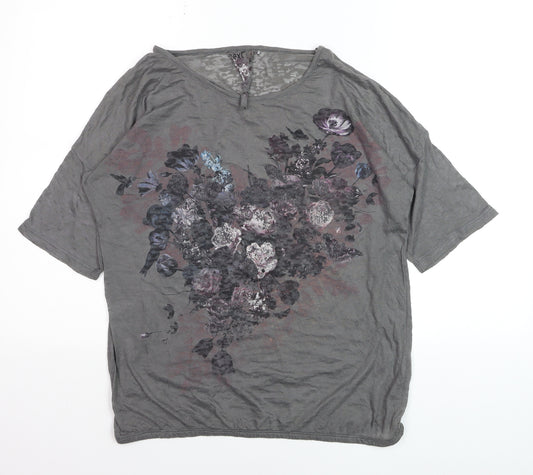 Next Womens Grey Floral Relaxed Scoop Neck T-Shirt Size 14