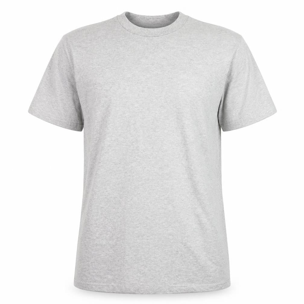 Front view of Collusion men’s grey crew neck cotton t-shirt, size S, regular fit