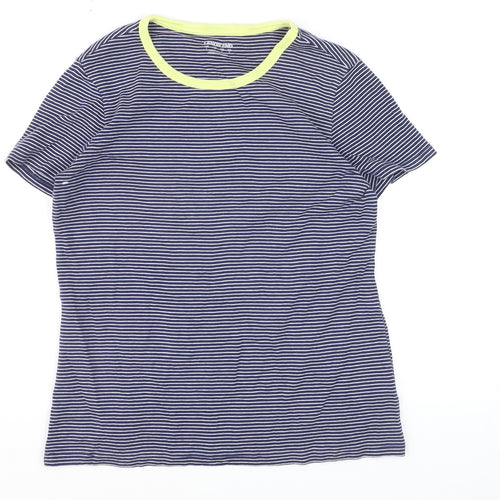 Lands' End Men Blue Striped Cotton Crew Neck Short Sleeve T-Shirt S
