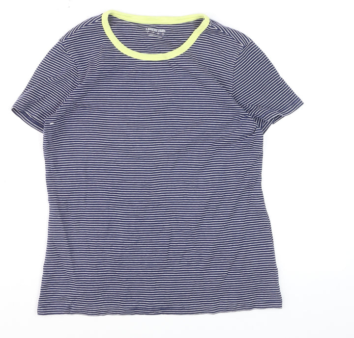 Lands' End Men Blue Striped Cotton Crew Neck Short Sleeve T-Shirt S
