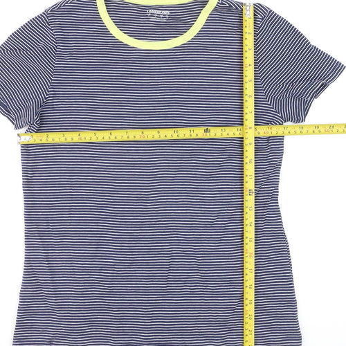 Lands' End Men Blue Striped Cotton Crew Neck Short Sleeve T-Shirt S