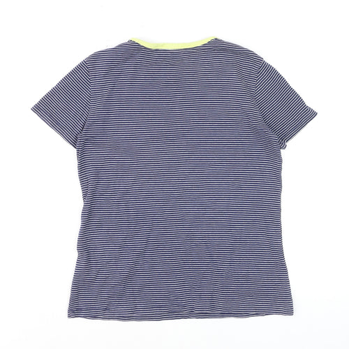 Lands' End Men Blue Striped Cotton Crew Neck Short Sleeve T-Shirt S
