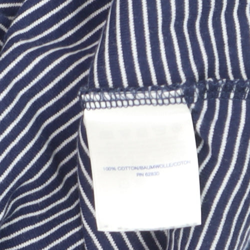Lands' End Men Blue Striped Cotton Crew Neck Short Sleeve T-Shirt S