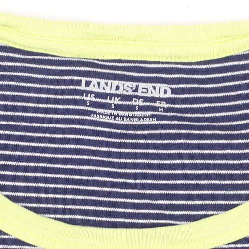 Lands' End Men Blue Striped Cotton Crew Neck Short Sleeve T-Shirt S