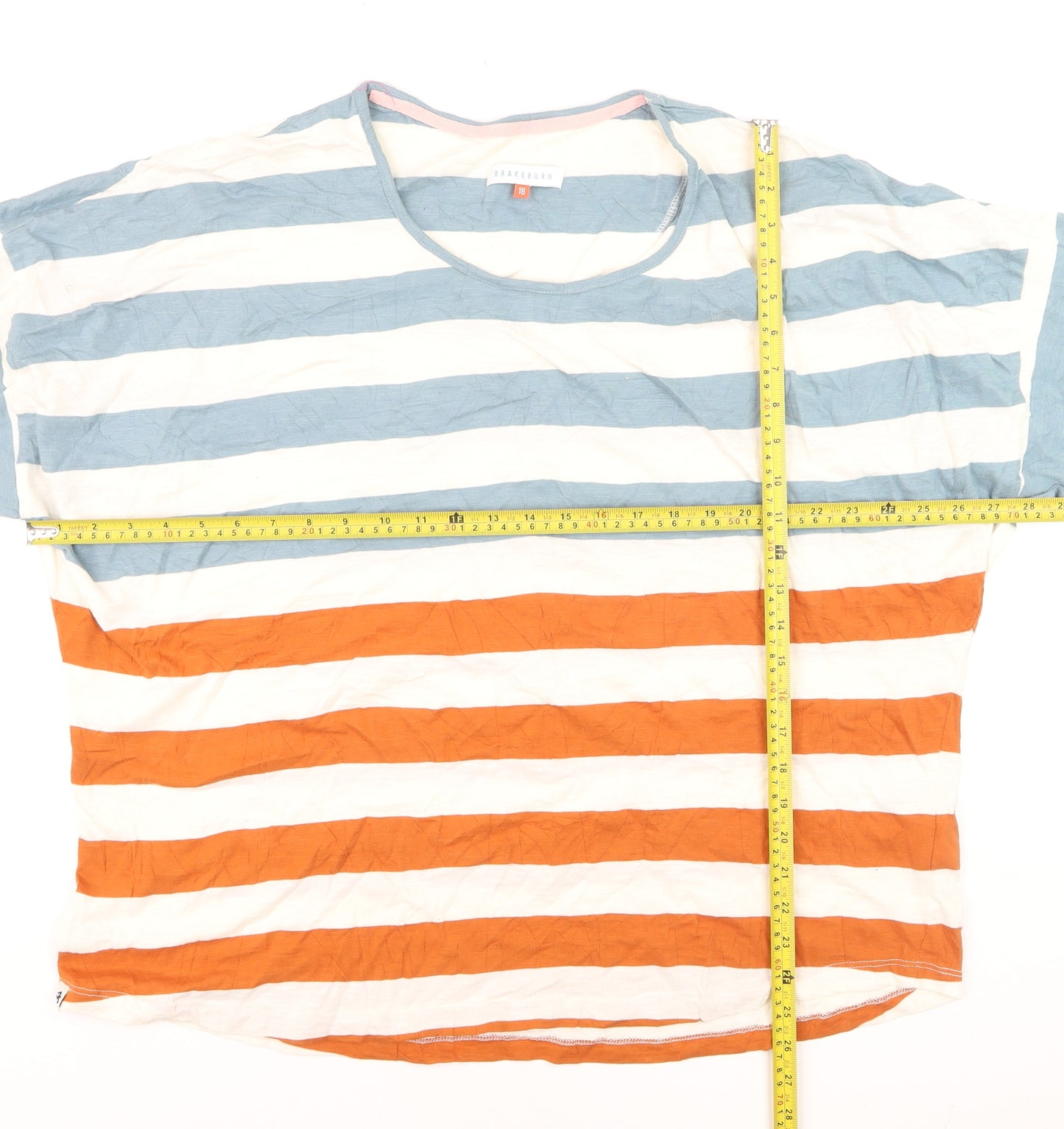 Brakeburn Womens Multicoloured Stripe 3/4 Sleeve Cotton T-Shirt Size 18