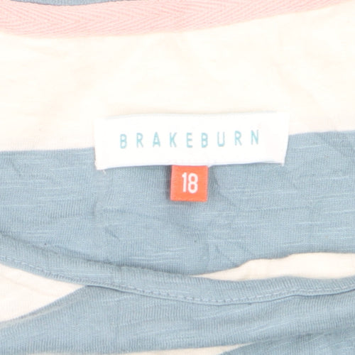 Brakeburn Womens Multicoloured Stripe 3/4 Sleeve Cotton T-Shirt Size 18