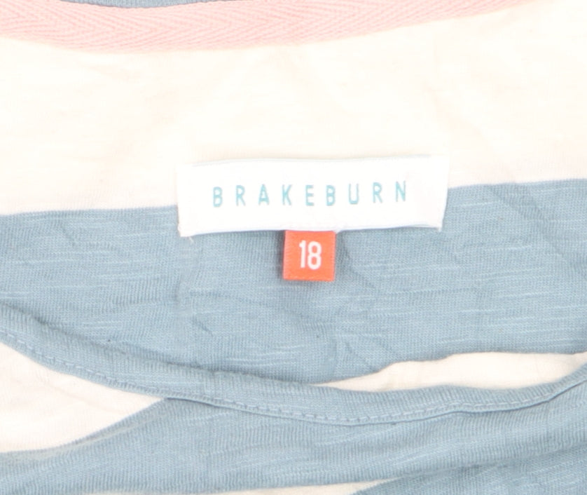 Brakeburn Womens Multicoloured Stripe 3/4 Sleeve Cotton T-Shirt Size 18