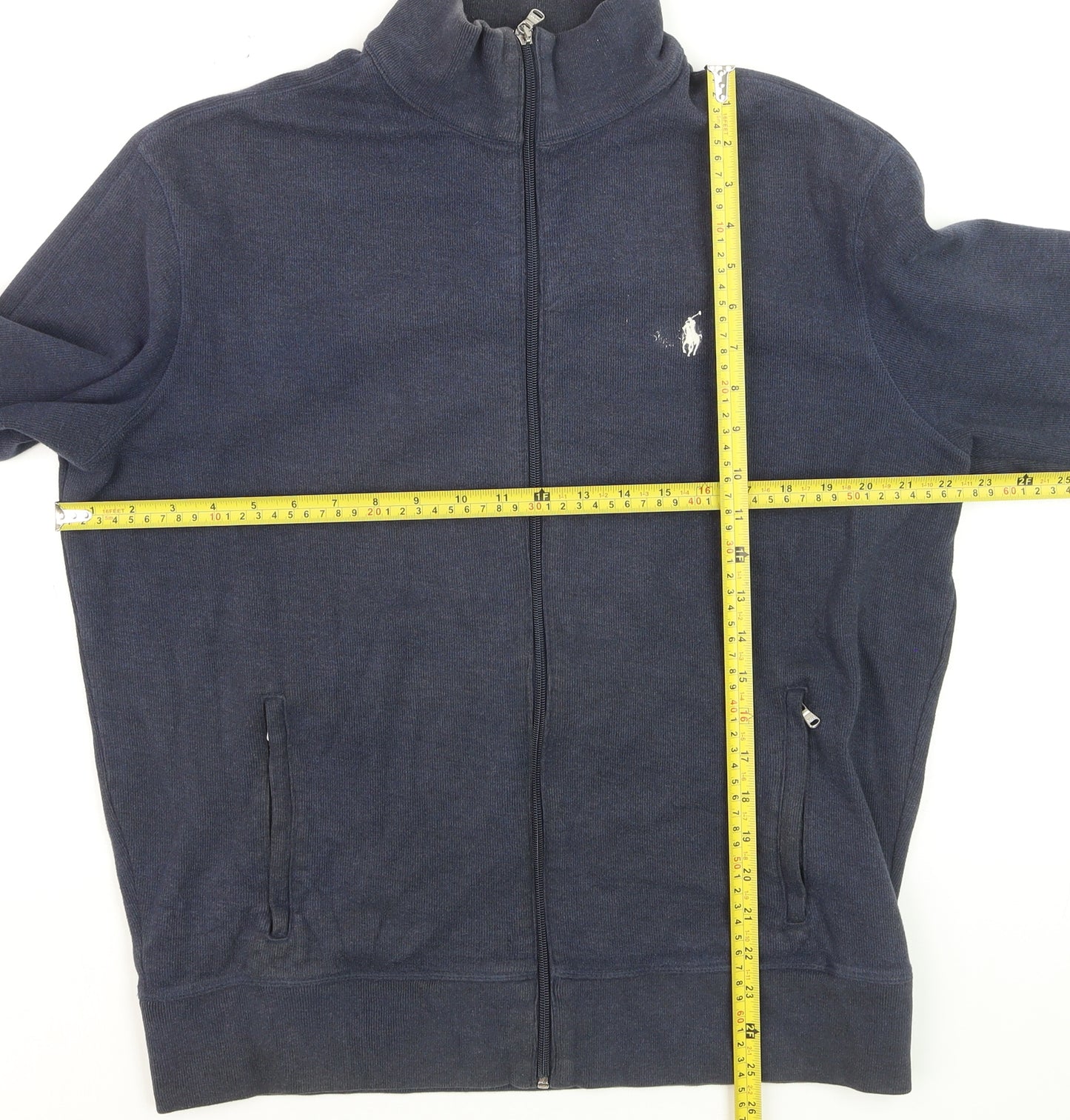 Polo Ralph Lauren Men's Blue Full Zip High Neck Jumper Size L